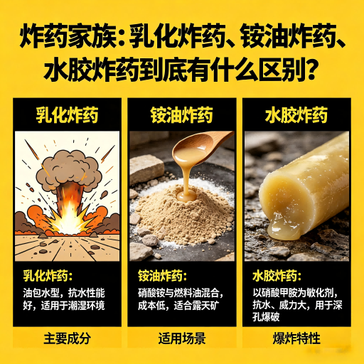 波莲镇炸药家族：乳化炸药、铵油炸药、水胶炸药到底有什么区别？